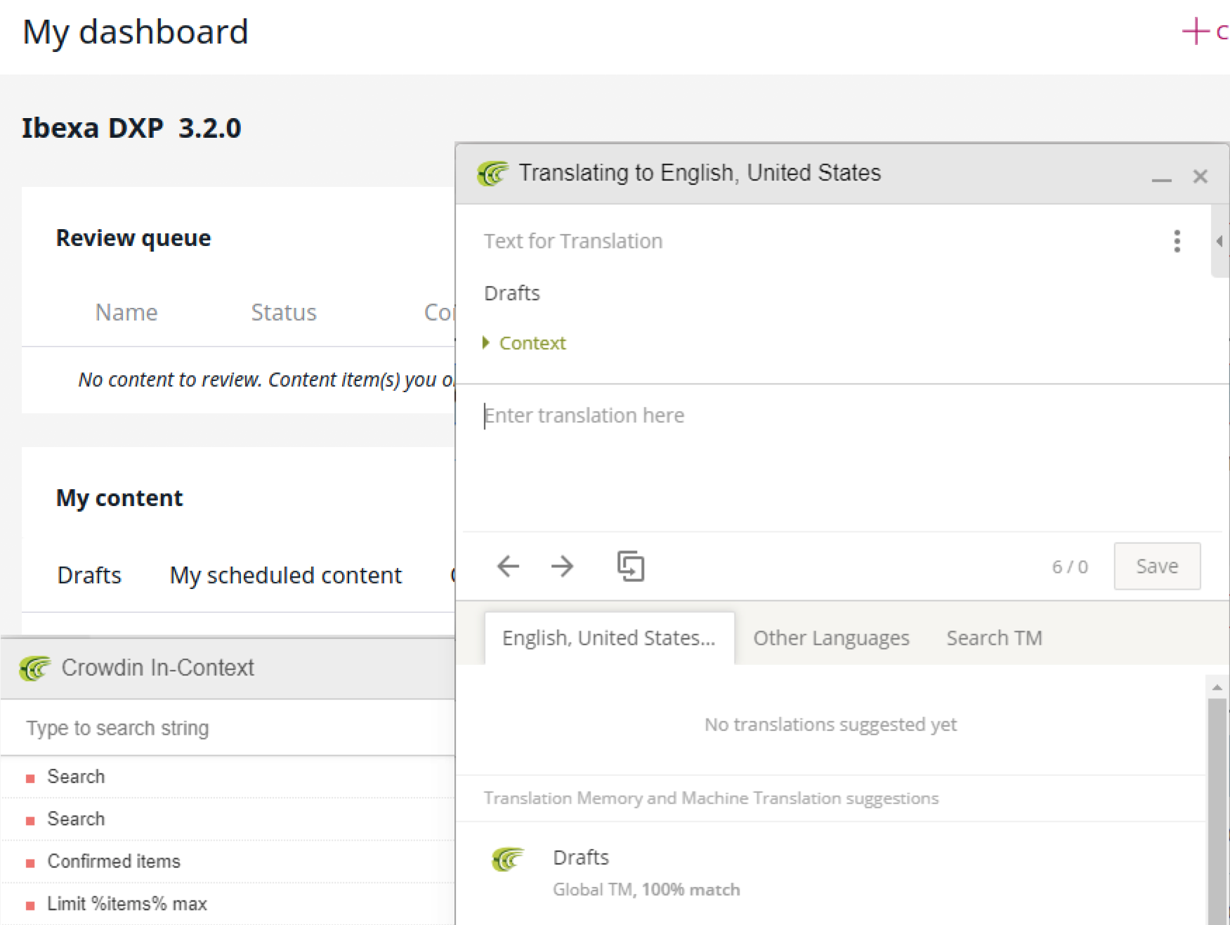 In-context translation of Back Office