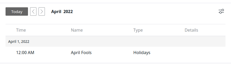 Custom events list view