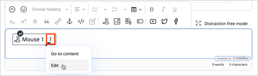 Editing embedded Content items