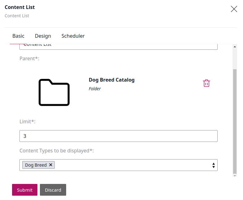 Window with Content List options